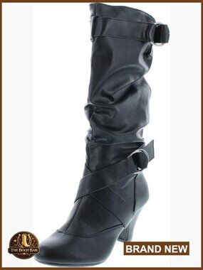 Fashion Mid-Calf Low Heel Boots with Zipper Slouchy Shaft